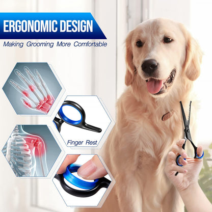 Gimars Titanium Coated Professional 6 in 1 4CR Stainless Steel Dog Grooming Scissors with Safety Round Tip, Heavy Duty Pet Grooming Scissor for Dogs, Cats and Other Animals