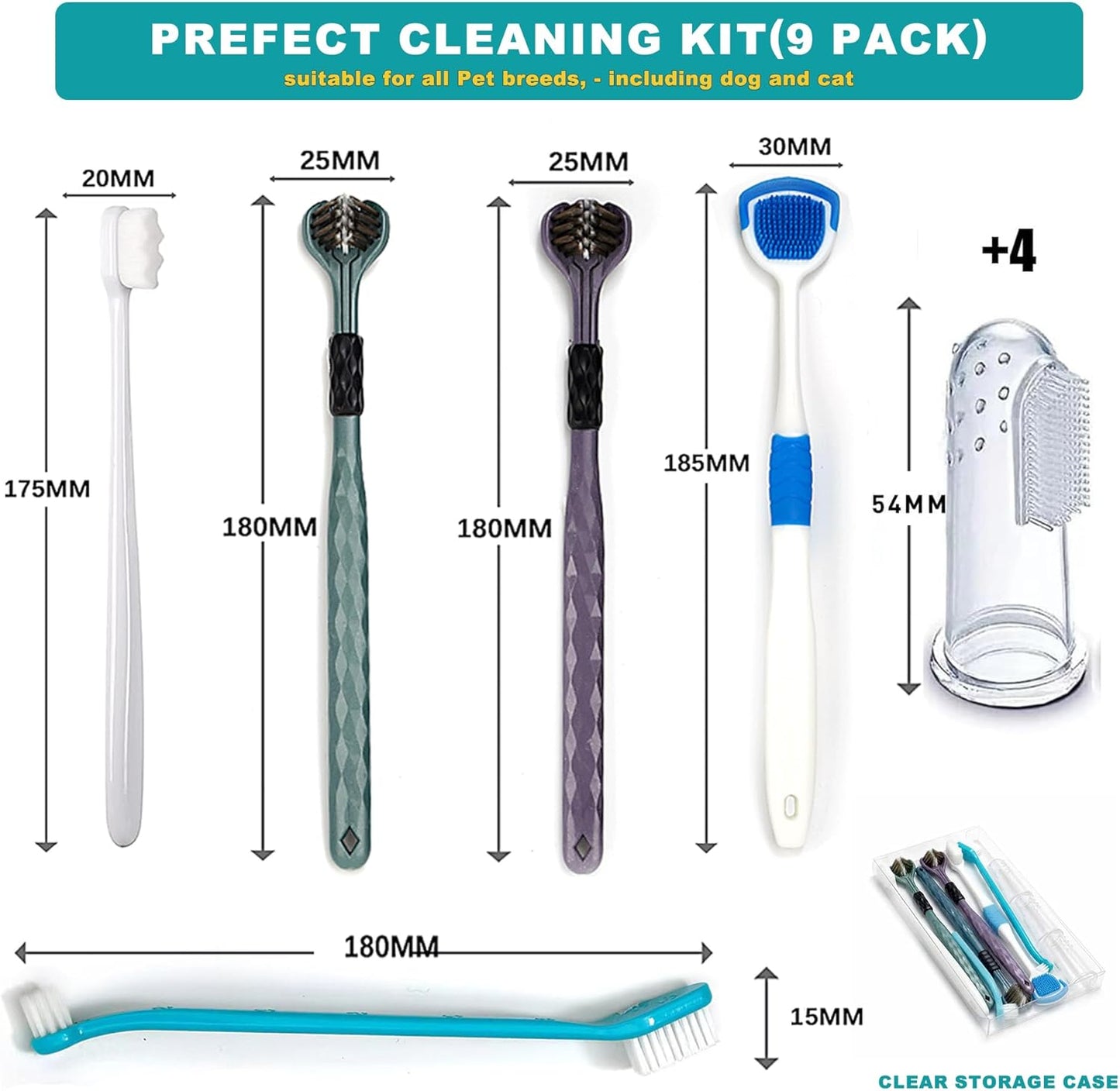 Dog Toothbrush Kit, 360-Degree Finger Three-Sided Design, Replaceable Brush Heads, Easy Teeth Cleaning and Dental Care (20 Pack)