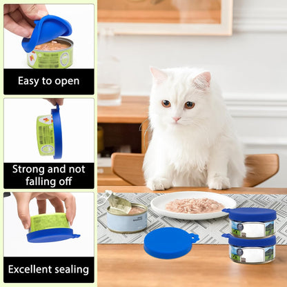 PINE & LINEN 4 Pcs 2.5inch Durable Pet Can Lids, Silicone Small Pet Can Covers Waterproof Cat Food Cans Lids for 3 oz Cat Food Cans（Yellow+Red+Pink+Blue）
