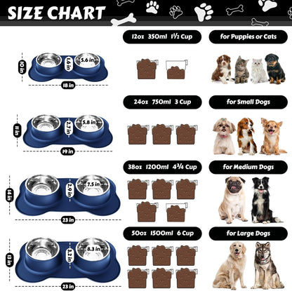 AsFrost Dog Food Bowls Stainless Steel & Water Dish with No-Spill and Non-Skid, Feeder Bowls with Dog Food Dish for Small Medium Large Size,Dogs,Cats,Puppy Pets, Black, 12oz