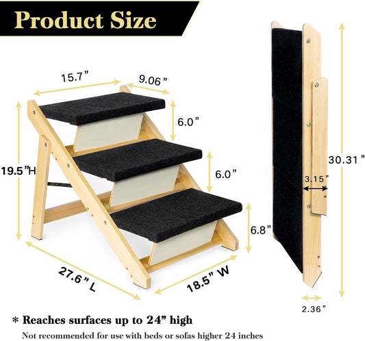 BRIKY 2-in-1 Dog Stairs/Ramp with 4 Steps, Foldable Dog Stairs for High Beds Cars Couch, Durable Wooden Pet Stairs for Small Medium Large Dogs, No Assembly Required