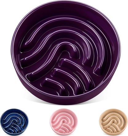 vancasso Slow Feeder Dog Bowl, 1.5 Cup Ceramic Slow Feeding Food Dish for Small and Medium Breed, Puzzle Dog Food Bowl for Fast Eater, Pink