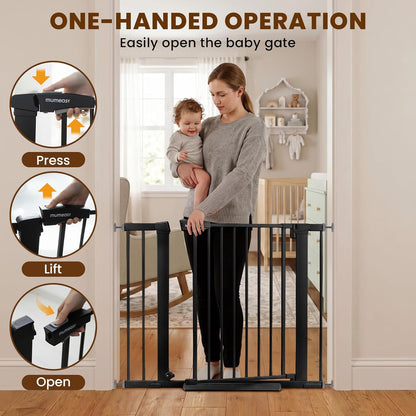 Baby Gate for Stairs, 29.7-40.6" Auto Close Dog Gate Indoor for Doorways, Dual-Lock Design, Adjustable Pet Gate No Drilling with Walk Thru Door for Hallways, Stroller Friendly, Black