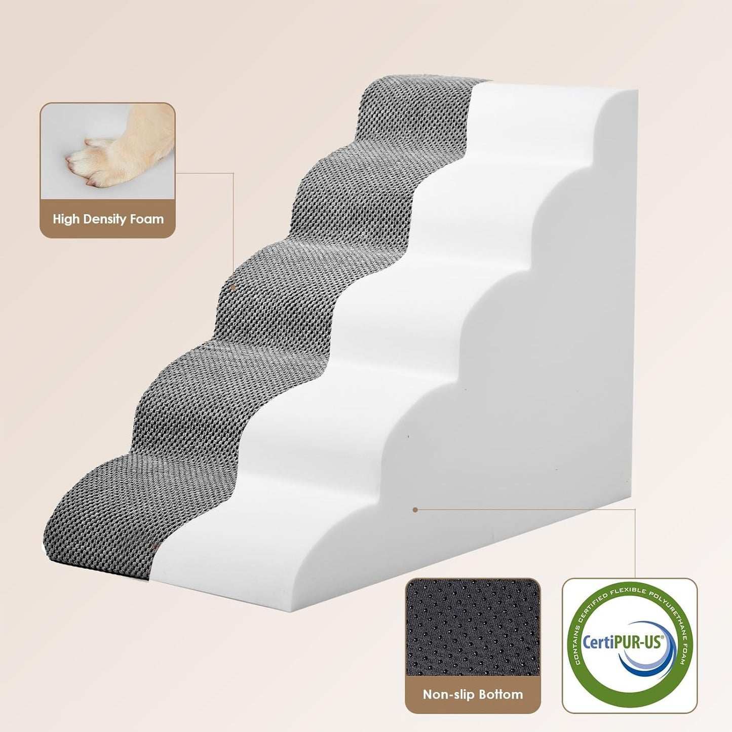EHEYCIGA Curved Dog Stairs Ramp for High Beds 19.7" H, 4-Step Dog Steps for Small Dogs and Cats, Pet Stairs for High Bed Climbing, Non-Slip Balanced Pet Step Indoor, Grey