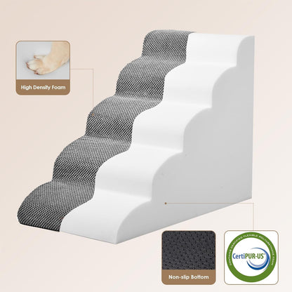 EHEYCIGA Curved Dog Stairs Ramp for High Beds 19.7" H, 4-Step Dog Steps for Small Dogs and Cats, Pet Stairs for High Bed Climbing, Non-Slip Balanced Pet Step Indoor, Grey