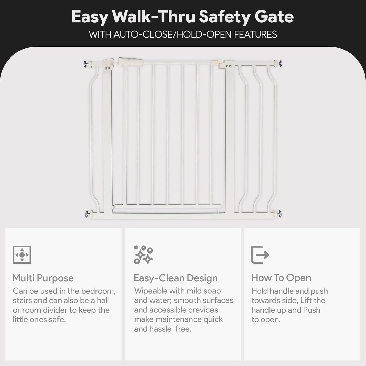 BalanceFrom 29.1-38.5" Easy Walk-Thru Baby and Pet Safety Gate with Hold-Open and Auto-Close – Adjustable Steel Barrier for Stairs, Doorways, and Hallways, No Drilling Installation