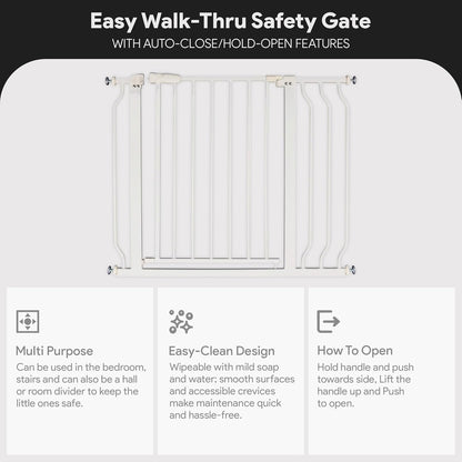 BalanceFrom 29.1-38.5" Easy Walk-Thru Baby and Pet Safety Gate with Hold-Open and Auto-Close – Adjustable Steel Barrier for Stairs, Doorways, and Hallways, No Drilling Installation