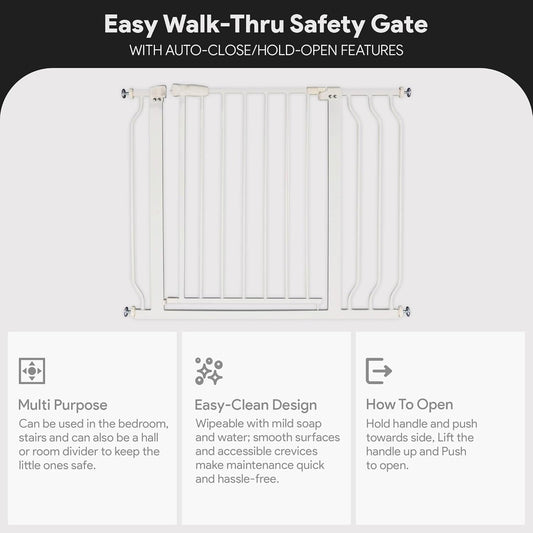 BalanceFrom 29.1-38.5" Easy Walk-Thru Baby and Pet Safety Gate with Hold-Open and Auto-Close – Adjustable Steel Barrier for Stairs, Doorways, and Hallways, No Drilling Installation