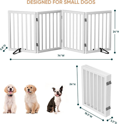 Freestanding Dog Gates Indoor, 3-Panel Pet Gates with 2 Metal Stands and 360° Hinge, 24" H Foldable Dog Gate for Stairs, Doorway, Kitchen, Expands Up to 55" Fully Assembled - Black Walnut