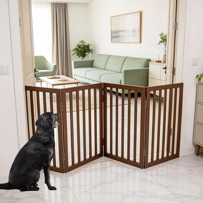 Dog Gate Indoor, Freestanding Dog Fence for The House, Doorways, Hallways,or Stairs,Pet Gate Foldable Wooden,Expandable 24" Height 3 Panels,White