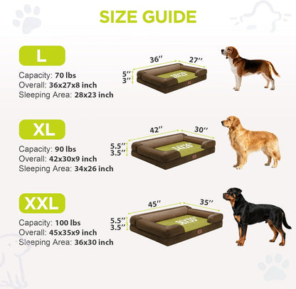 Extra Large Dog Bed, Orthopedic XL Washable Memory Foam Bed for Big Dogs Waterproof Pet Couch Sofa Bolster with Removable Cover, Non-Slip Bottom, Tennis Ball Toy, 42x30