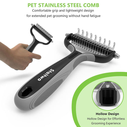 Staltwo Deshedding Dog Brush for Shedding - 2-in-1 Professional Undercoat Rake and Furminator for Dogs | Shedding Control for Long-Haired Dogs and Cats, Deshedding Tool, Knot Removal,Orange