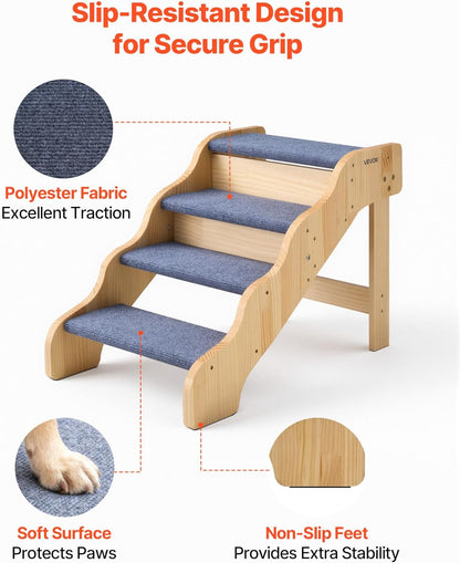 VEVOR Wood Pet Stairs, 2-Step Dog Stairs for Beds, Sofa & Cars, 110lbs Load Capacity, Floded Flat Design, Stable & Sturdy Cat & Dog Step Ladder for Small Medium Large Older Pet Puppy Essentials