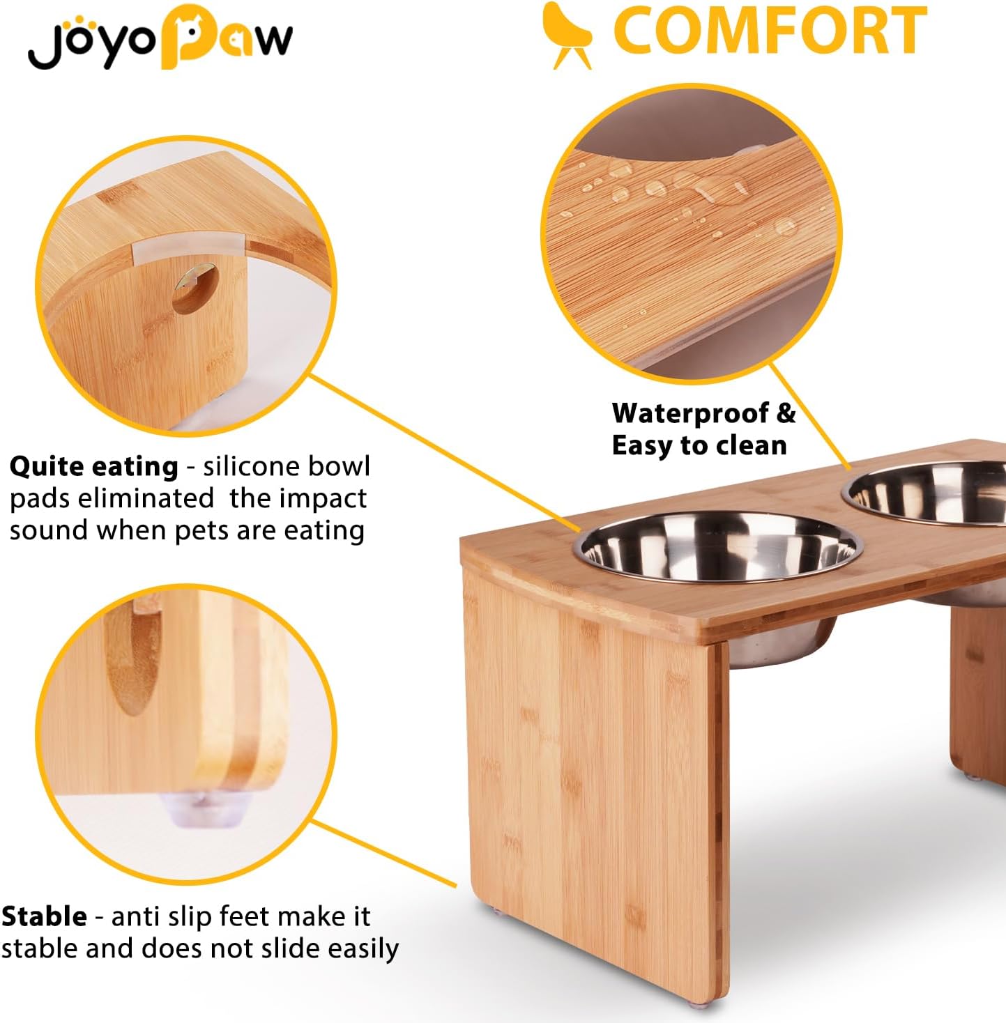 Elevated Dog Bowls, Bamboo Raised Dog Bowl for Medium Dogs, with 2 Stainless Steel Bowls (7'' Tall-40 oz Bowl)
