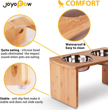 Elevated Dog Bowls, Bamboo Raised Dog Bowl for Medium Dogs, with 2 Stainless Steel Bowls (7'' Tall-40 oz Bowl)