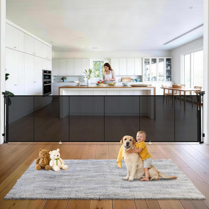 275" Retractable Baby Gates Dog Gate Extra Wide, 52" Tall Child Pet Safety Gate with Reinforced Strips for Stairs, Long Mesh Garage Gates Fence for Outdoor Indoor Large Openings Driveway Decks Patio