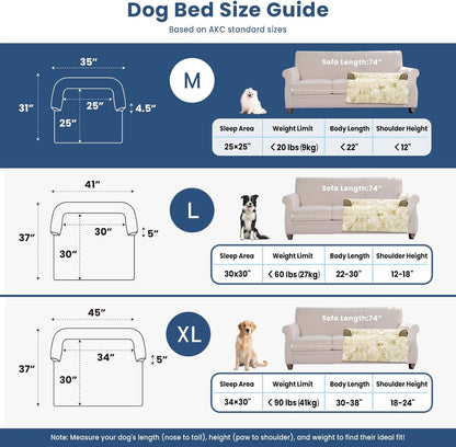 Calming Large Dog Bed for Couch, 41 x 37 inch Removable Couch Cover for Dogs Washable, Non-Slip Fluffy Plush Dog Sofa Mat for Furniture Protector - Grey