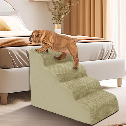 Dog Stairs for Small Dogs - High Density Foam Dog Ramp, Extra Wide Pet Steps with Non-Slip Bottom for High Beds, Couche and Sofa, Best for Pet Injured, Older Dogs Cats (Grey, 4 Steps)