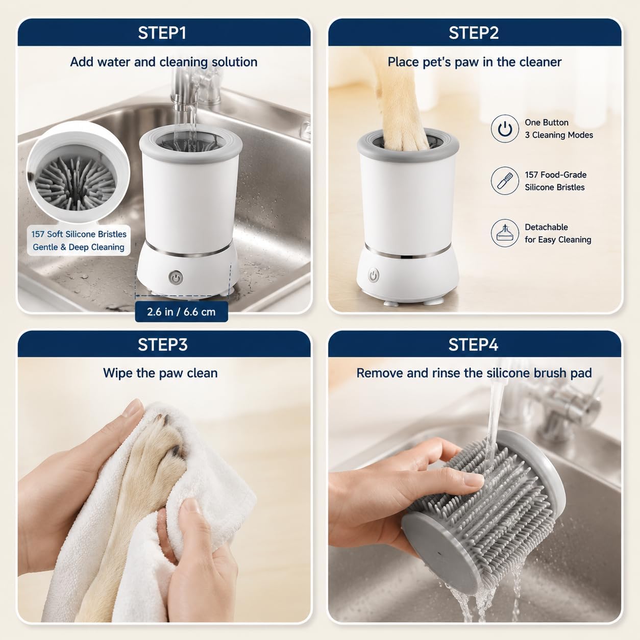 Automatic Dog Paw Cleaner 2025 New Dog Paw Cleaner Cup with USB Rechargeable, Paw Cleaner for Small Medium Large Breed Dogs Cats (White)