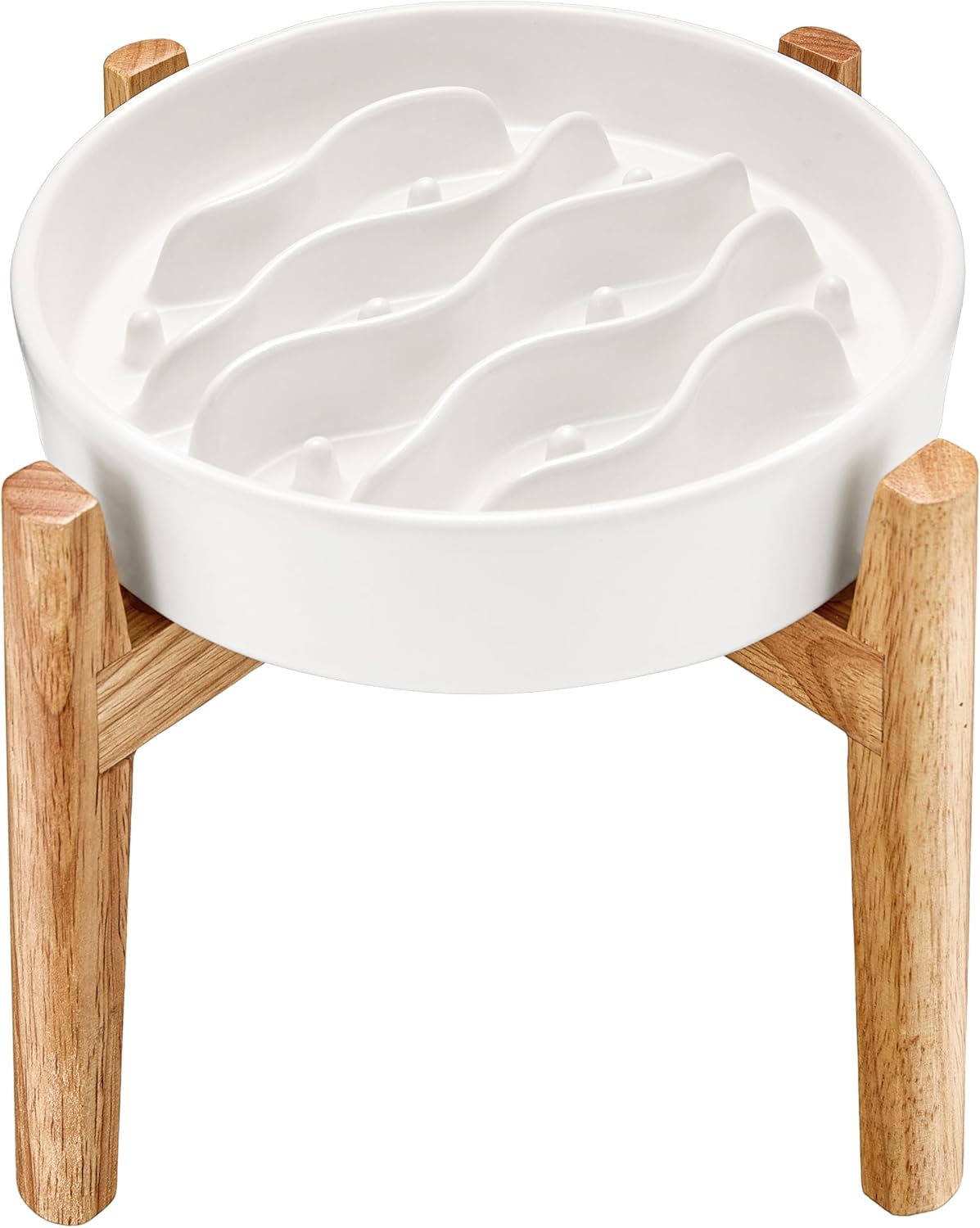 Ceramic Slow Feeder Dog Bowls for Medium and Large Dogs, 2.0 Cups Dog Slow Feeder for Fast Eater, 30oz, 8in, White