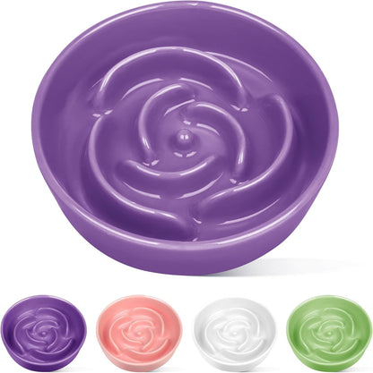 TRUVIC Ceramic Slow Feeder Dog Bowls Small Breed, 0.6 Cup Slow Feeder Cat Bowls for Fast Eaters, Ceramic Dog Food Dish no Black Chin, Puzzle Bowl for Small Dogs and Cats, White