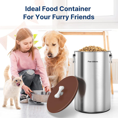 Paw Libero 25 Lbs Stainless Steel Dog Food Storage Container with Airtight Lid & Ceramic Bone Handle, Large Metal Dog Food Bin for Dogs & Cats, Keep Fresh, Easy to Clean