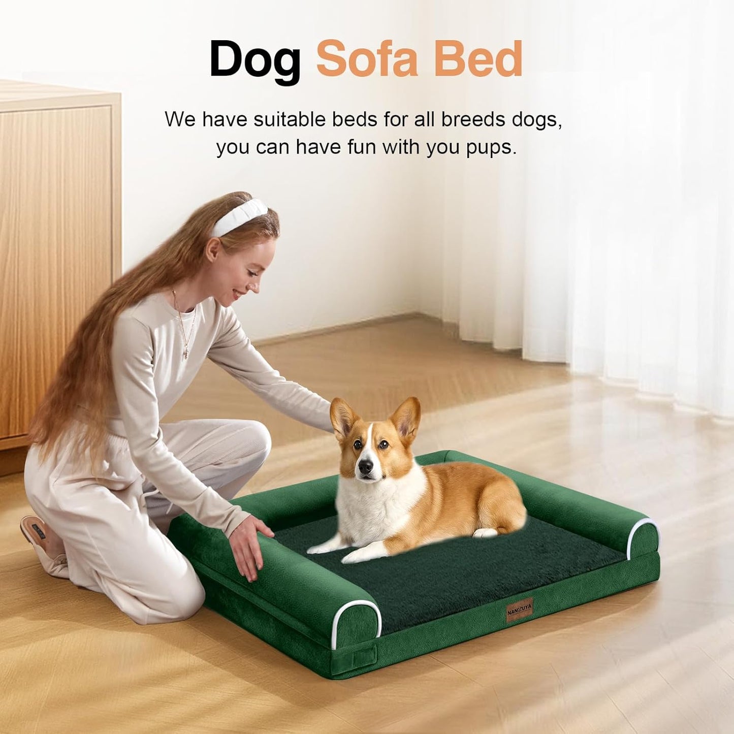Large Dog Bed Orthopedic Washable: Beds Bolster XL Bed Large Big Dogs Memory Foam Couch Sofa Waterproof with Removable Cover