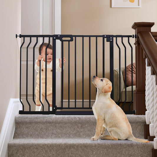 Mom's Choice-GROWNSY Baby Gate for Stairs, 30.5"-43" Pressure Mounted Pet Gate for Doorways-Auto Close Dog Gate for The House-Easy Installation & Walk Thru Wide Safety Gate, Black