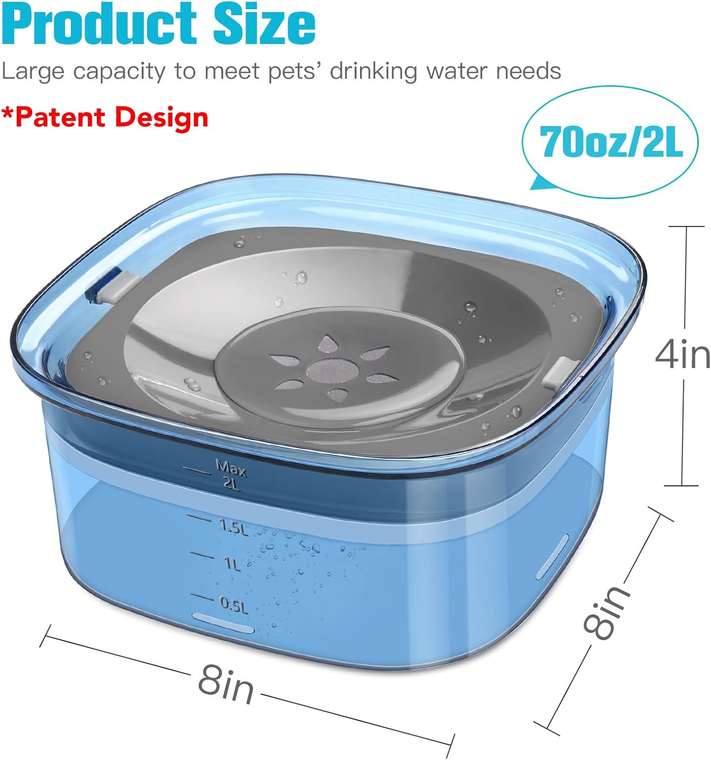 UPSKY 70oz Dog Water Bowl 2L No Spill Dog Bowls Large Capacity Spill Proof Slow Water Feeder, No Splash Pet Water Dispenser Vehicle Carried Travel Slow Drinking Bowl for Messy Drinkers