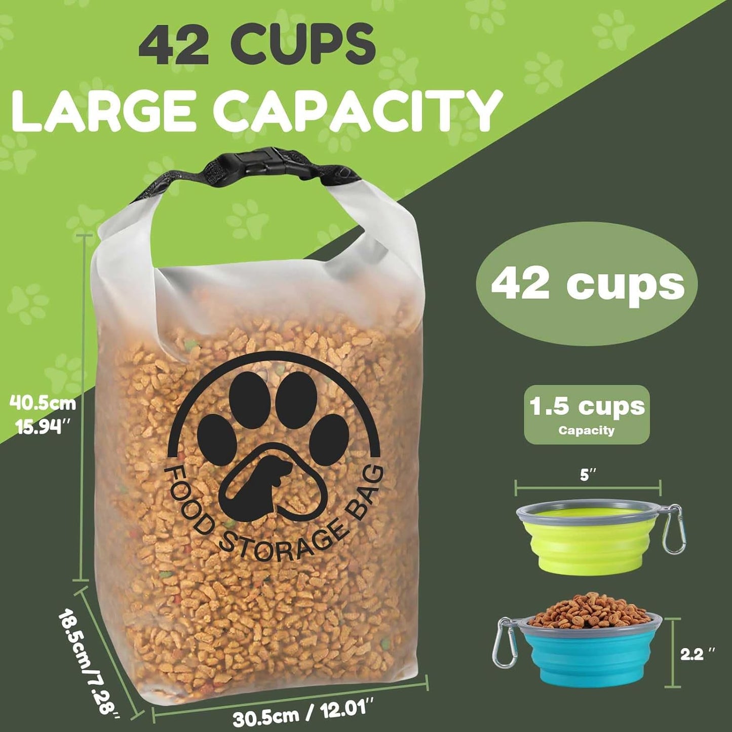 Pet Food Storage Bag for Travel - Transparent Leak-Proof Dog Food Container with Roll-Top Closure, Keeps Kibble Fresh for Camping Trip, Dog Boarding, Weekend Getaways (14 Cups)