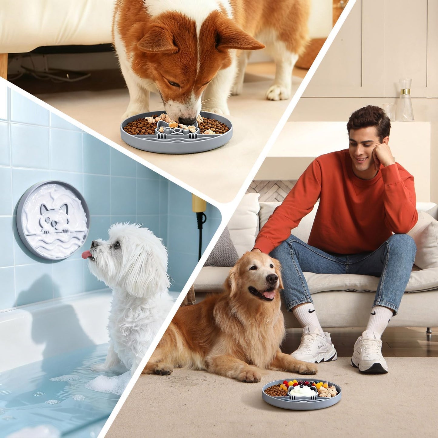 Slow Feeder Dog Bowl for Small Medium Dogs & Cats, 7.5 Inch Non Slip Slow Bowl with 37 Suction Cups, Anti-Choking Food Grade Silicone Slow Eating Bowl