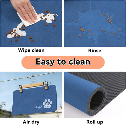 Dog Food Mat - Absorbent Cat Dog Bowl Mat for Food and Water, Quick Dry Pet Food Mats for Floors with Waterproof Rubber Backing, Puppy Cat Feeding Mats for Messy Drinkers,12"x20", Dark Grey