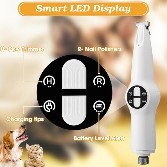 Palksky Dog Clippers for Grooming - 2 in1 Upgraded Electric Dog Paw Trimmer with Nail Grinder, Rechargeable Waterproof Paw Trimmer with Led Display for Dogs Paws, Ears, Face, Rump & Eyes