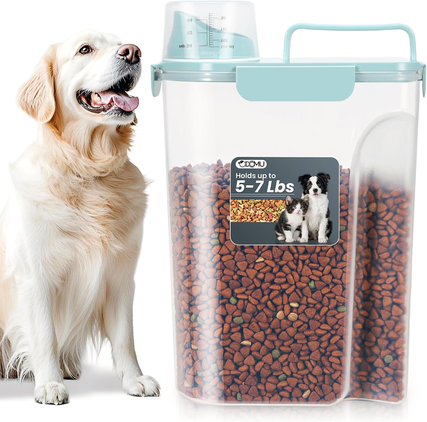 Dog Cat Food Storage Container, Pet Food Container Airtight with Large Spout & Cup, BPA-Free Plastic Food Dispenser for Pet Food, Bird Seed, Rice, Flour - Pink 2.5-5lb (1 pack)
