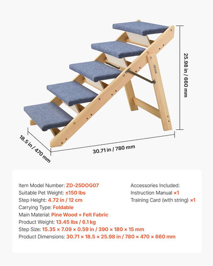 VEVOR Wood Pet Stairs, 2-Step Dog Stairs for Beds, Sofa & Cars, 110lbs Load Capacity, Floded Flat Design, Stable & Sturdy Cat & Dog Step Ladder for Small Medium Large Older Pet Puppy Essentials