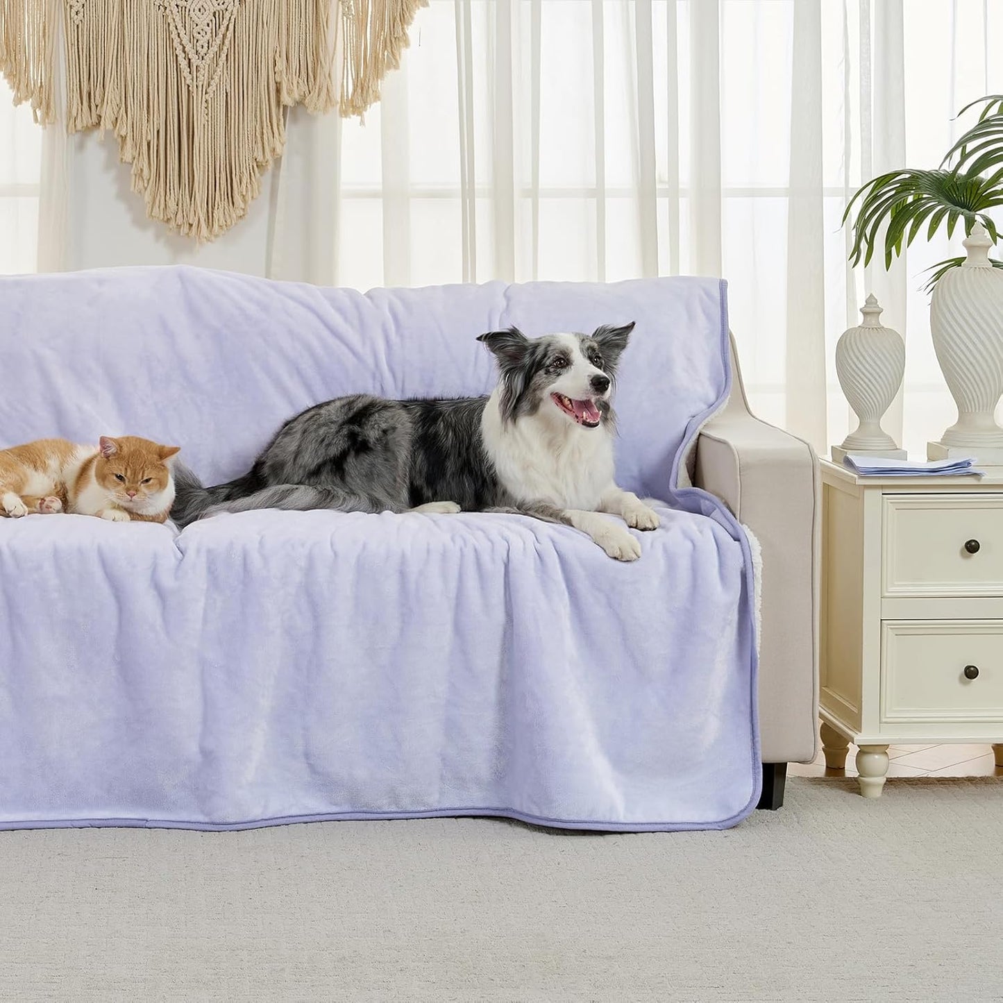 Waterproof Blanket for Bed Couch Sofa, Soft Liquid Pee Proof Pet Blanket for Dog Puppy Cat, Reversible Sherpa Fleece Furniture Protector (Dark Purple, 50x60 inches)