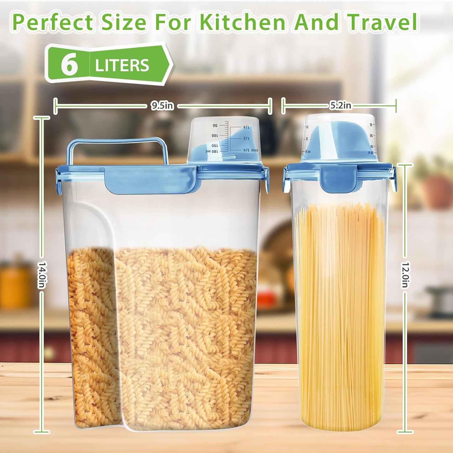 Viretec Rice Airtight Storage Container, 3 to 5Lbs Cereal Dry Food Flour Bin, Pet Dog Cat Food Dispenser with Measuring Cup, BPA Free Clear Plastic Kitchen and Pantry Organization Bin for Sugar