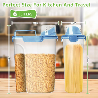 Viretec Rice Airtight Storage Container, 3 to 5Lbs Cereal Dry Food Flour Bin, Pet Dog Cat Food Dispenser with Measuring Cup, BPA Free Clear Plastic Kitchen and Pantry Organization Bin for Sugar