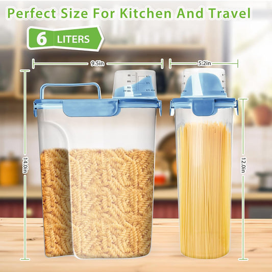 Viretec Rice Airtight Storage Container, 3 to 5Lbs Cereal Dry Food Flour Bin, Pet Dog Cat Food Dispenser with Measuring Cup, BPA Free Clear Plastic Kitchen and Pantry Organization Bin for Sugar