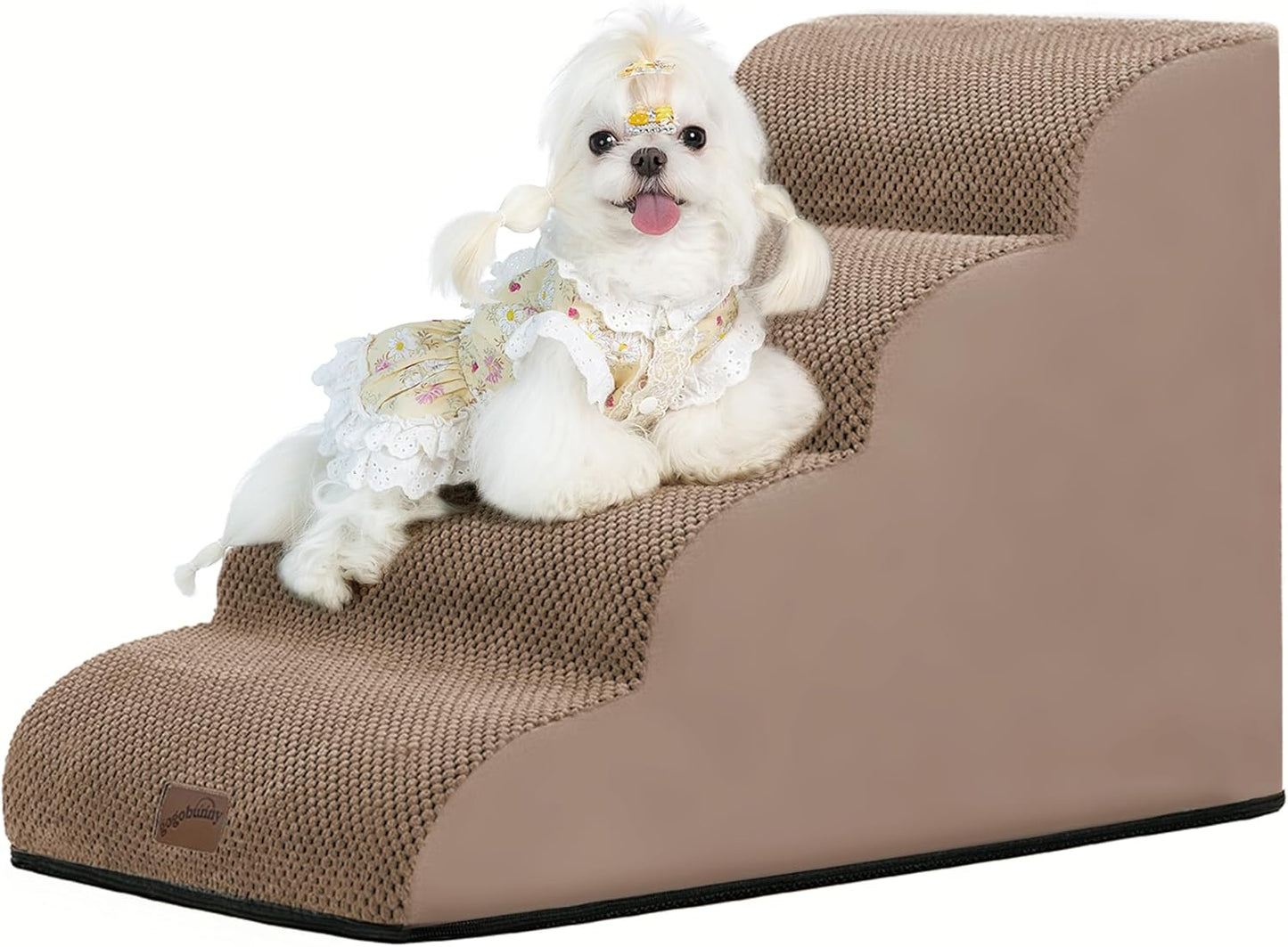 GoGoBunny Ramp Dog Stairs for Couch Sofa and Chair 15.7" H, 3-Step Pet Steps for Small Dogs and Cats, Non-Slip Waterproof Fabric Cover, Stable and Balanced Indoor Step, Pets Friendly, Grey