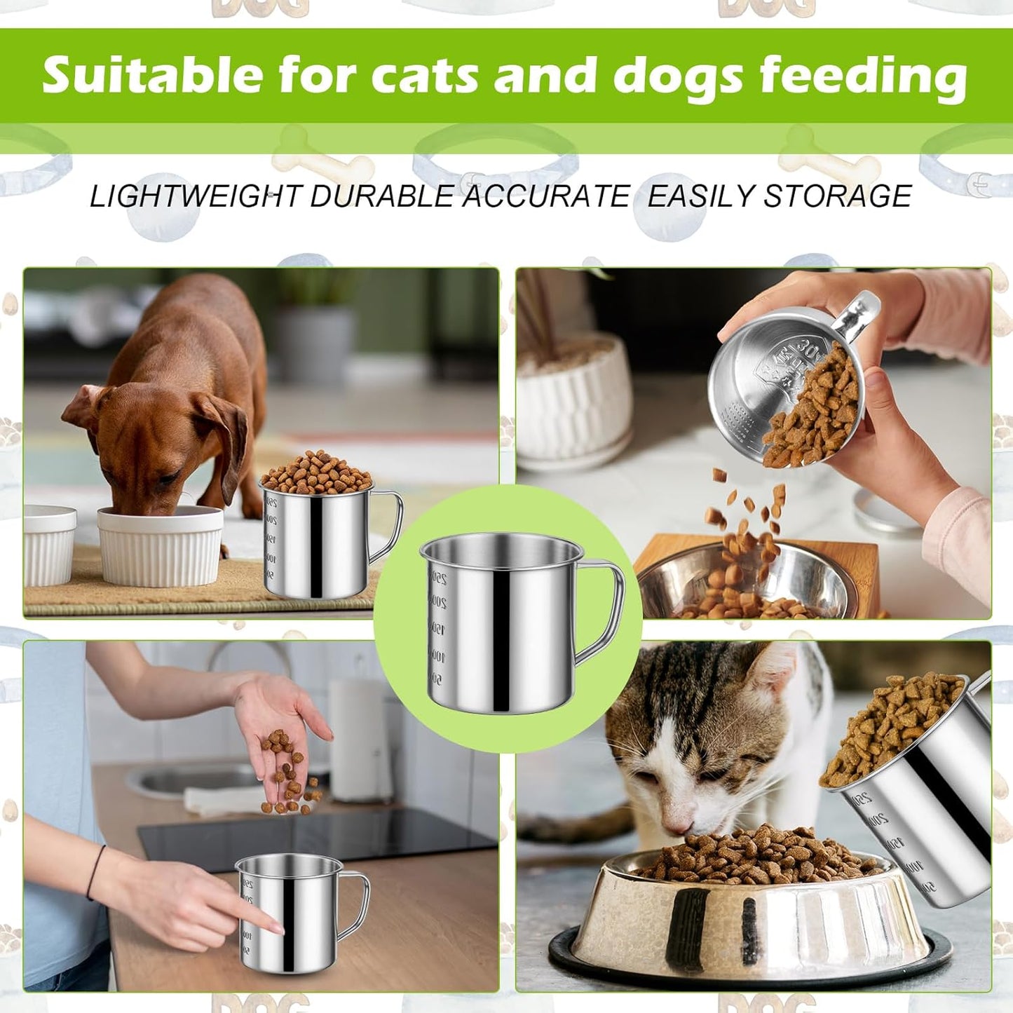 2 Pcs Dog Food Scoop 1 Cup,304 Stainless Steel Measuring Cups with Handle Pet Food Scoop Cup Measuring Scoop for Dogs, Cats, Birds & Rabbits – Ideal for Dry Food & Treats (1 CUP)