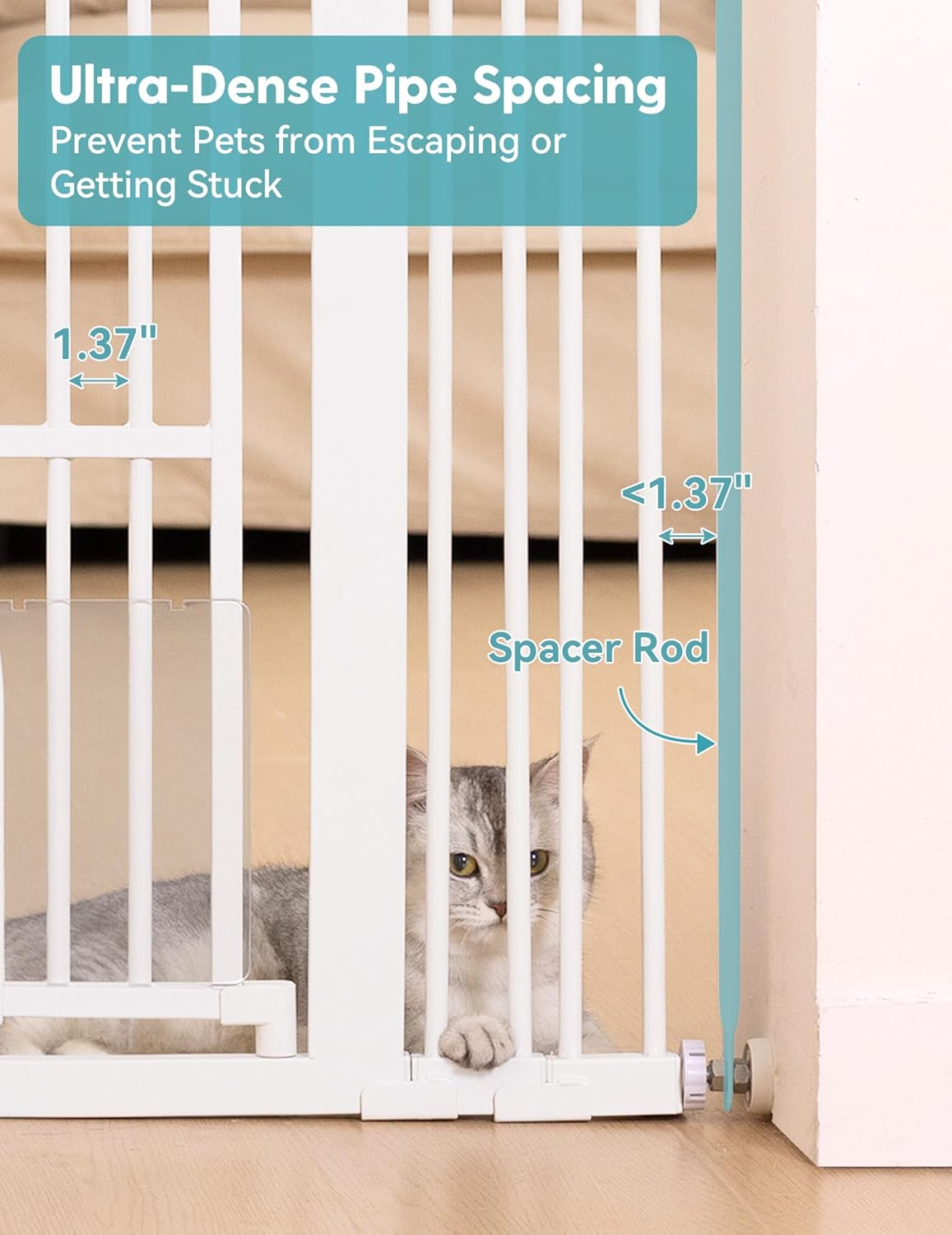 No Pawblems 55" Extra Tall Pet Gate for Cat/Dog, 29-40" Wide Auto Close Tall Dog Gate for Doorways/Hallways, 1.37" Ultra Narrow Spacing, NO Drilling Pressure Mounted, Black