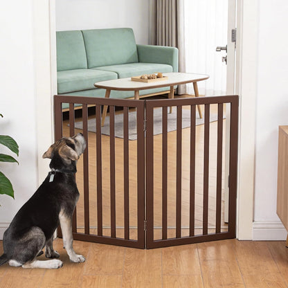 Dog Gate Indoor, Freestanding Dog Fence for The House, Doorways, Hallways,or Stairs,Pet Gate Foldable Wooden,Expandable 24" Height 3 Panels,White