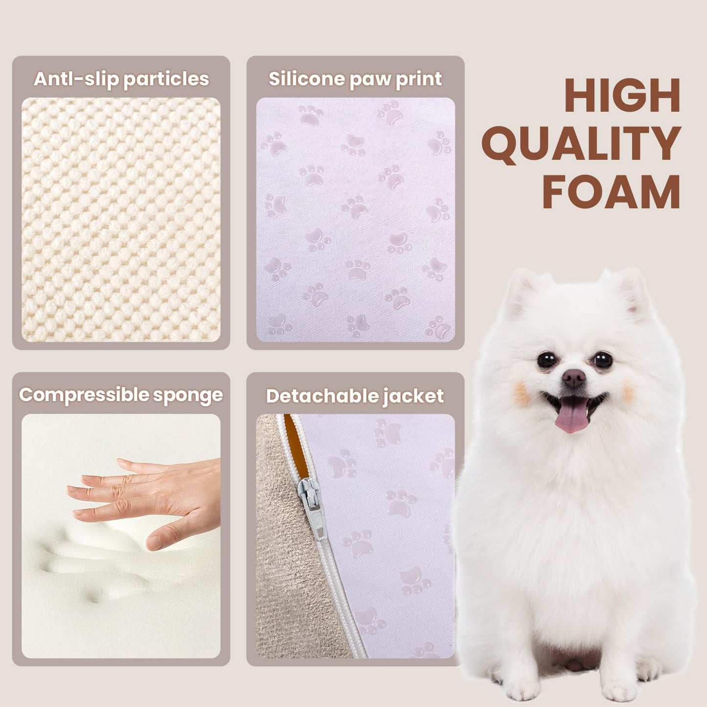 Dog Stairs for Small Dogs, 3 Tiers High Density Foam Dog Ramp, Extra Wide Non-Slip Pet Steps for High Beds Or Couch, Soft Foam Doggie Ladder for Dogs Injured, Older Pets, Small Cats