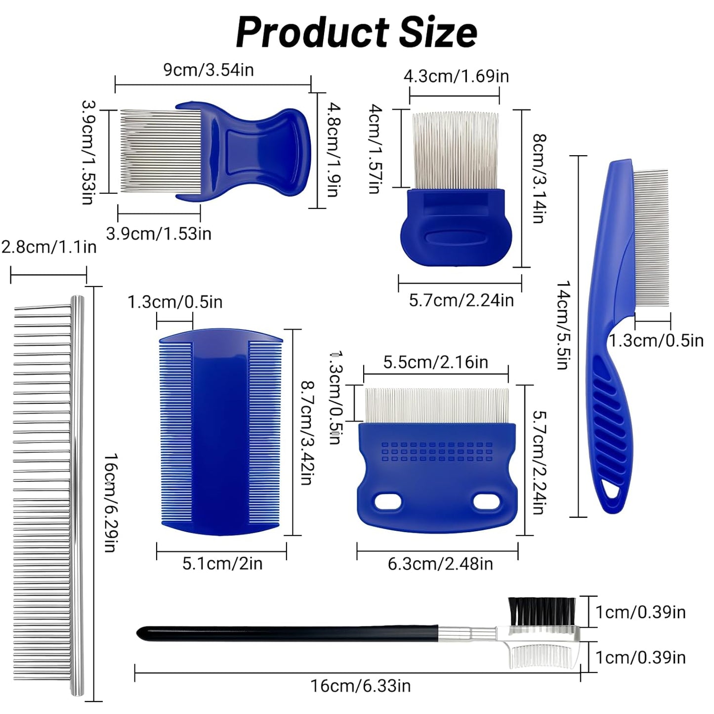 7 Pack Flea Comb Set for Cats and Dogs, Stainless Steel & Plastic Pet Grooming Combs with Dog Eye Comb & Tear Stain Comb, Flea Comb for Small Dogs, Puppy Comb, Tick Comb, Cat Flea Comb Grooming Kit