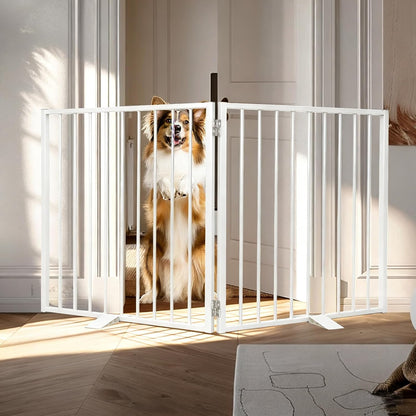Snagle Paw Extra Wide Dog Gate,Free Standing Dog Fence with Door, Up to 104 Inch Wide Pet Gate with Support Feet for Stairs, Hallways, Doorways, Yard (Black, 4 Panels)
