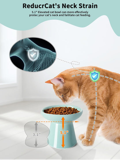 LoeJan Elevated Cat Food and Water Bowls Set, Extra Wide and Raised Ceramic Bowls, Anti-Vomit Whisker-Free Pressure Cat Feeder for Kittens to Adult Cats and Small Dogs (White, Water Bowl)