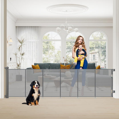 SMONTER Extra Wide Retractable Dog Gates, Mesh Baby Gate with Support Rods Extend to 118" Wide 33" Tall, Portable Safety Retractable Gate for Stairs, Indoor/Outdoor, Black