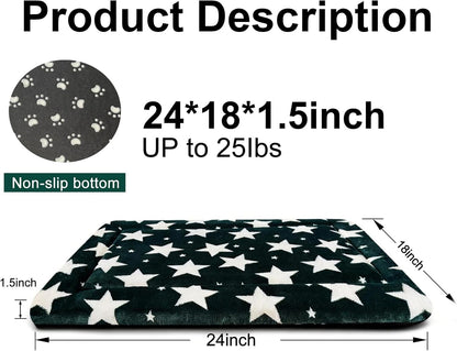 Dog Bed Mat, Reversible Crate Pad & Cute Dog Bed - Machine Washable Kennel Mat with Ultra Soft for Small Dogs (Cool/Warm), 24" x 18", Grey&Star