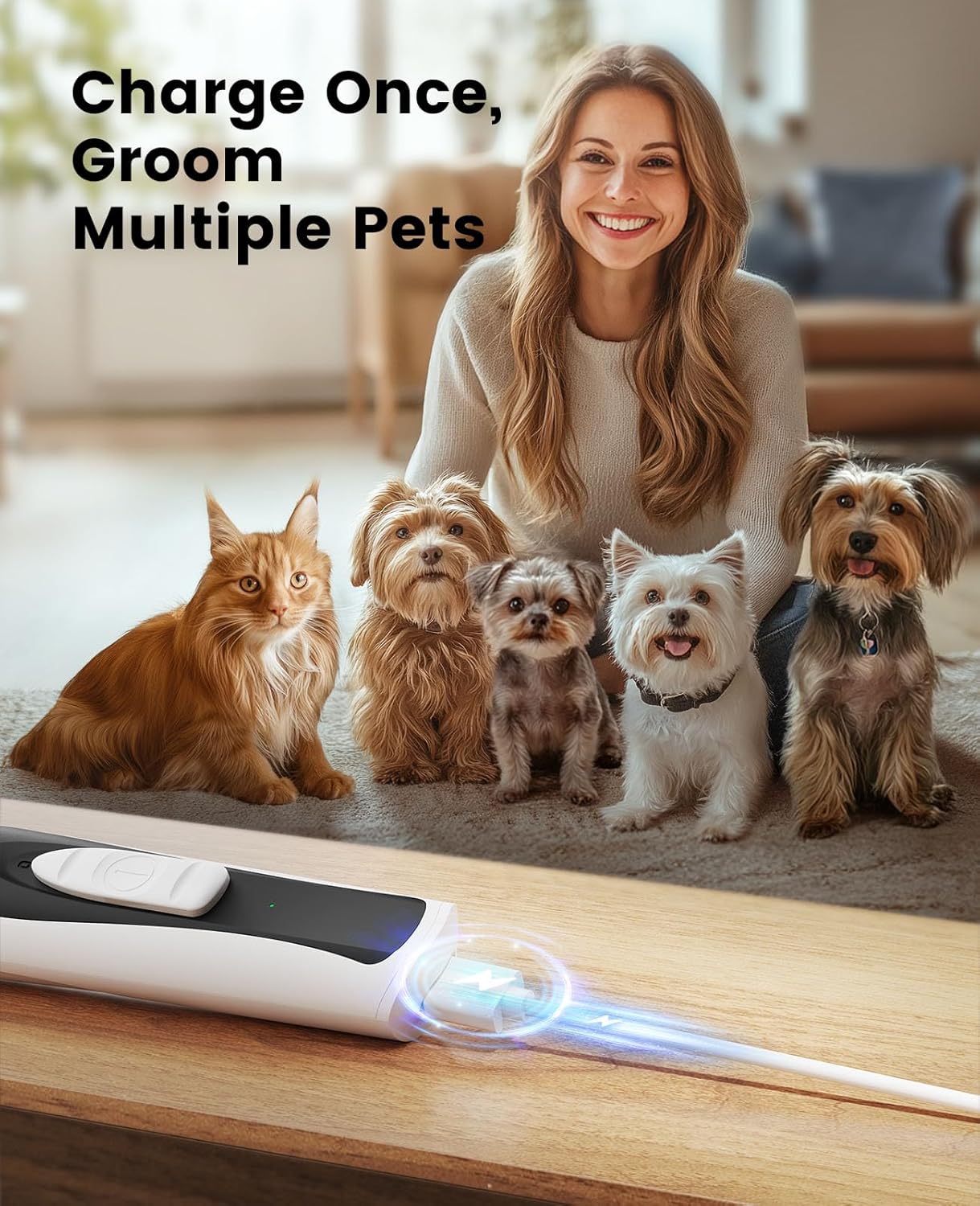 oneisall Low-Noise Dog Paw Trimmer with LED Light, Paw Trimmer for Dogs &Cats 0.8inch/20mm Wide Blade, 35dB Cordless Electric Pet Paw Grooming Clippers for Paws, Ears, Face, Rump
